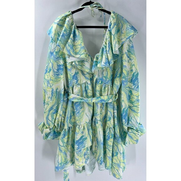 Women's ASOS LUXE Curve Marble V neck Belted Twill Smock Dress Size 22 - Picture 8 of 12